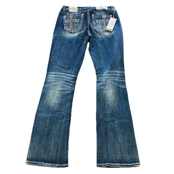 MISS ME Womens CROSS Mid Rise Bootcut Jeans 30 34 NWT Jeweled Distressed Western - Picture 3 of 11